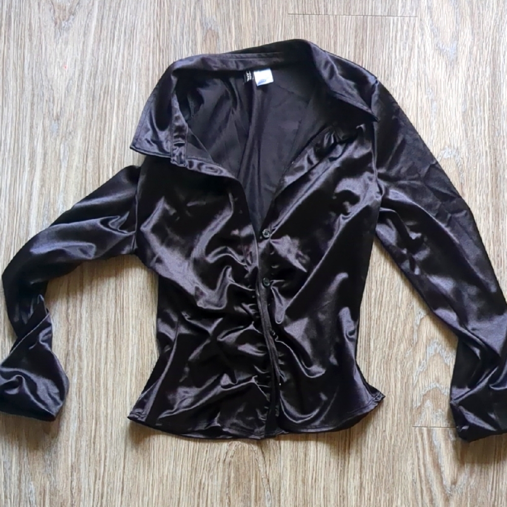 M Silk Black Long Sleeve Soft (Not Stiff!) Blouse